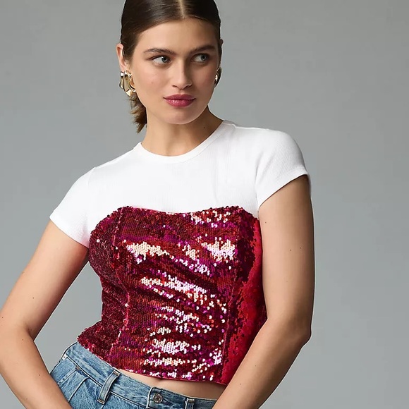 Anthropologie Hutch Bare Sequin Bow Top - Picture 11 of 14